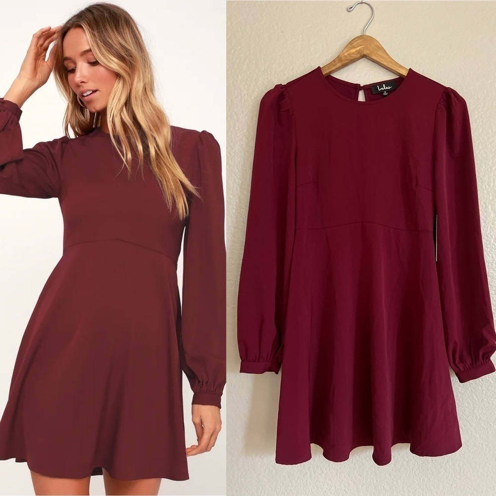 Follow Me Burgundy Long Sleeve Dress NWT